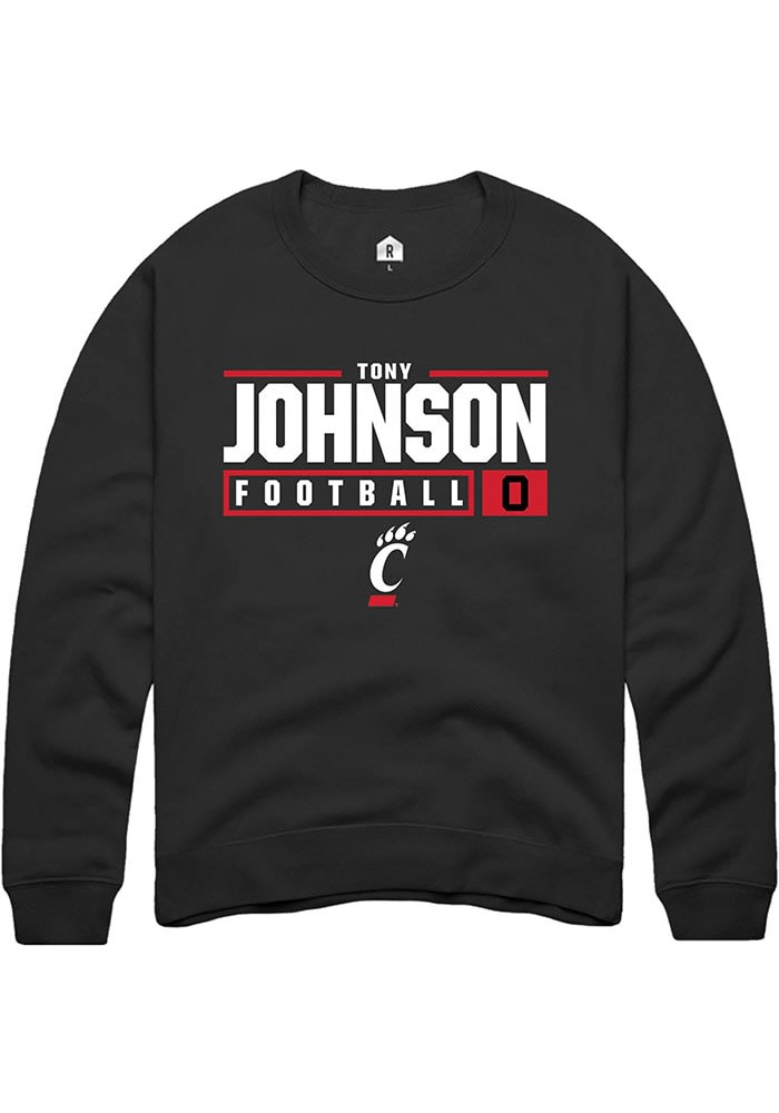 Tony Johnson Rally Cincinnati Bearcats Mens Black NIL Stacked Box Long Sleeve Crew Sweatshirt