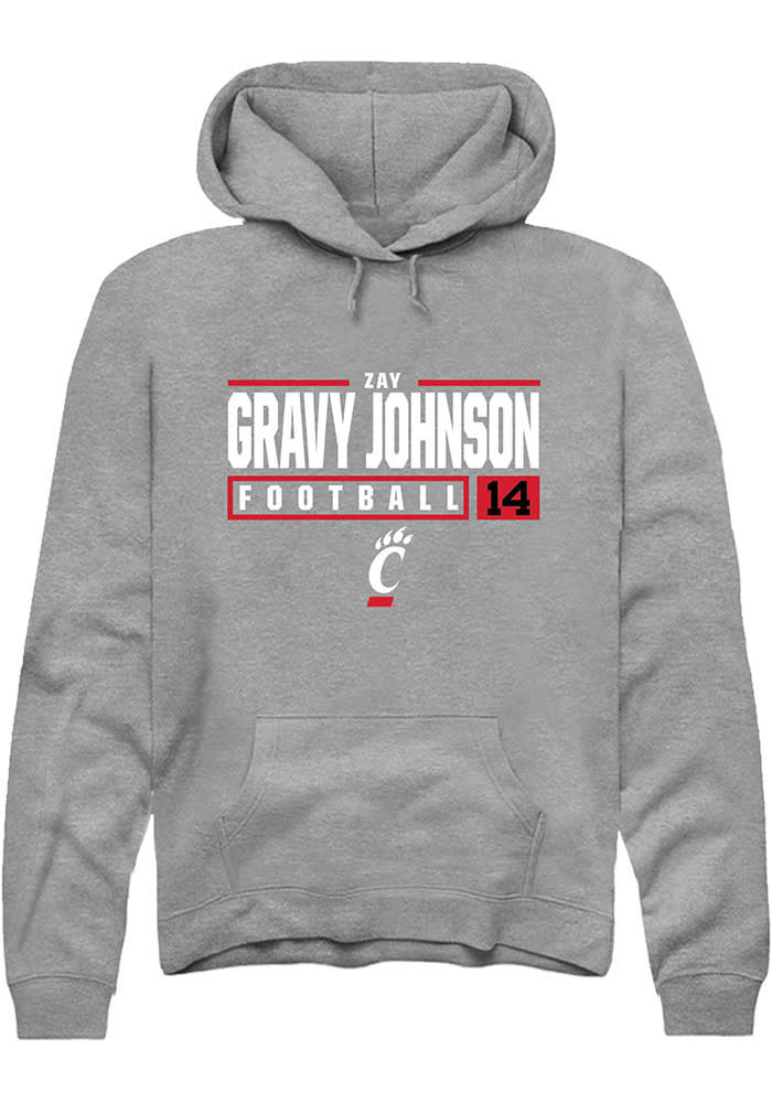 Zay Gravy Johnson Rally Cincinnati Bearcats Mens Graphite NIL Stacked Box Long Sleeve Hoodie