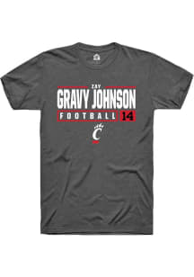 Zay Gravy Johnson Dark Grey Cincinnati Bearcats NIL Stacked Box Short Sleeve T Shirt