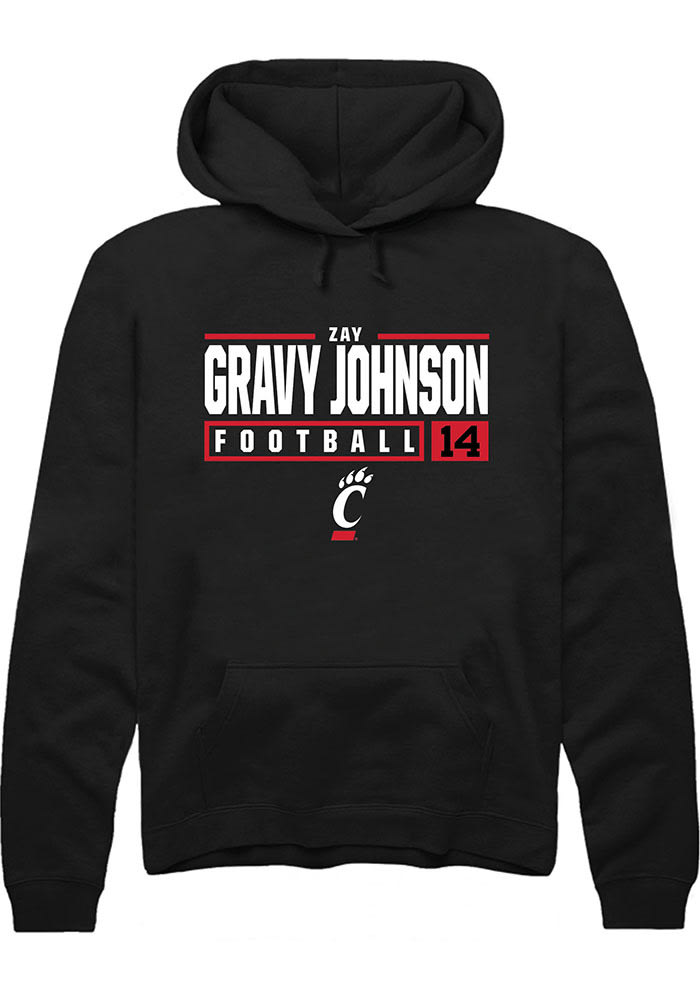 Zay Gravy Johnson Rally Cincinnati Bearcats Mens Black NIL Stacked Box Long Sleeve Hoodie
