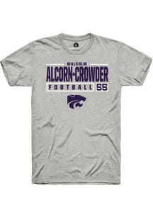 Malcolm Alcorn-Crowder  K-State Wildcats Ash Rally NIL Stacked Box Short Sleeve T Shirt