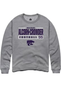 Malcolm Alcorn-Crowder Rally Mens Graphite K-State Wildcats NIL Stacked Box Crew Sweatshirt