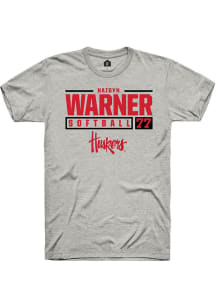 Haidyn Warner Ash Nebraska Cornhuskers NIL Stacked Box Short Sleeve T Shirt