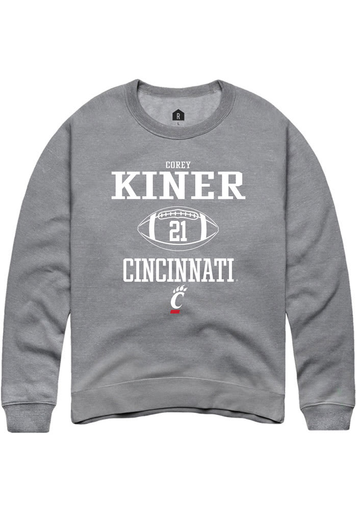 Corey Kiner Rally Cincinnati Bearcats Mens Grey NIL Sport Icon Long Sleeve Crew Sweatshirt
