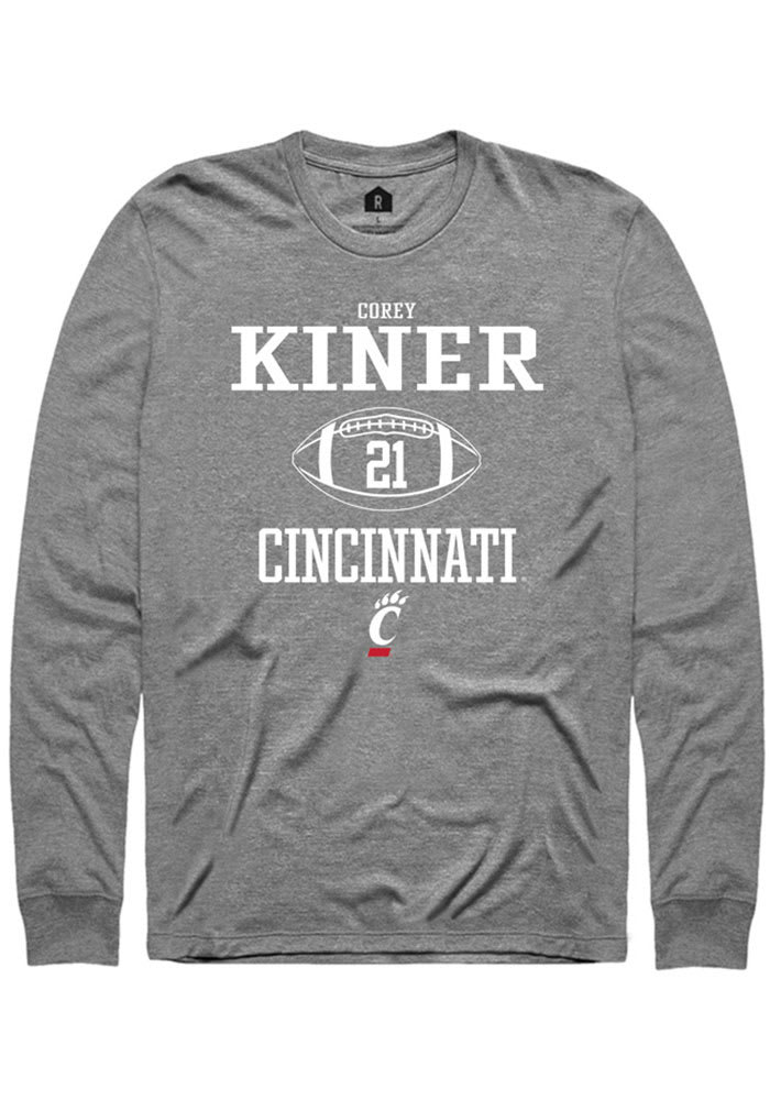 Corey Kiner Cincinnati Bearcats Grey Rally NIL Sport Icon Long Sleeve T Shirt