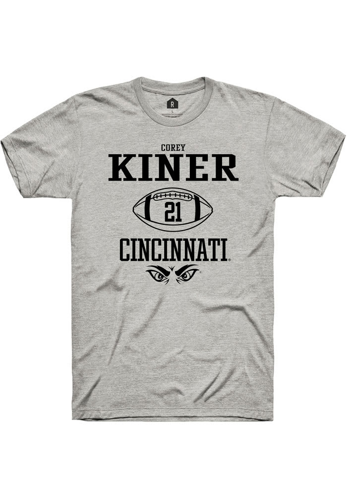 Corey Kiner Cincinnati Bearcats Grey Rally NIL Sport Icon Short Sleeve T Shirt