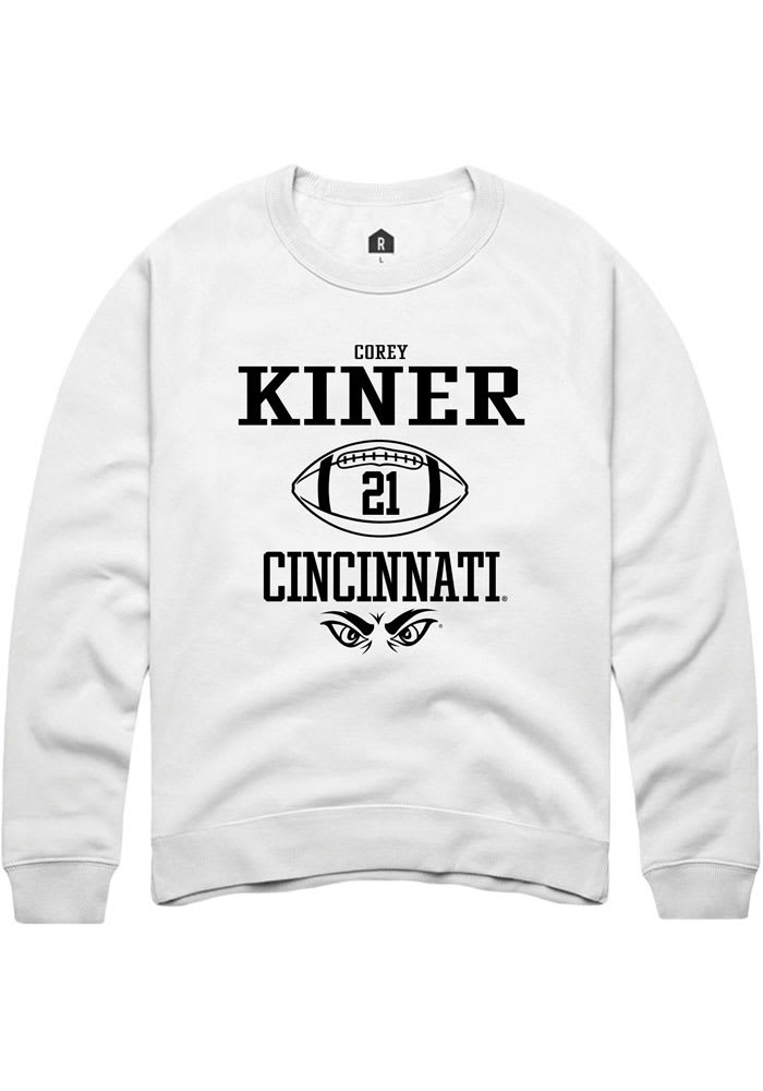 Corey Kiner Rally Cincinnati Bearcats Mens White NIL Sport Icon Long Sleeve Crew Sweatshirt