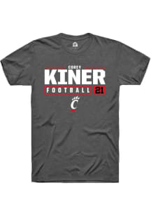 Corey Kiner  Cincinnati Bearcats Dark Grey Rally NIL Stacked Box Short Sleeve T Shirt