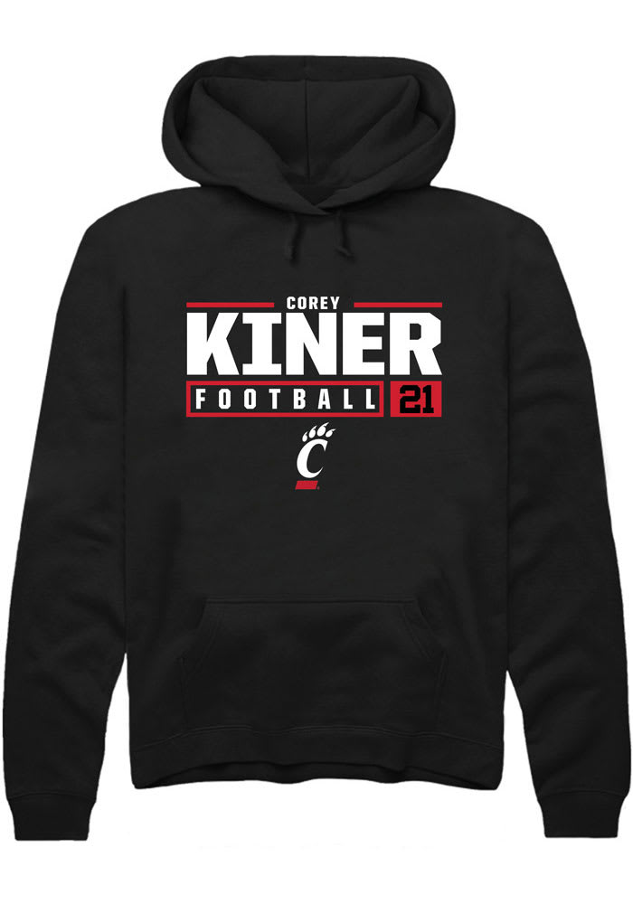 Corey Kiner Rally Cincinnati Bearcats Mens Black NIL Stacked Box Long Sleeve Hoodie