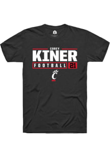 Corey Kiner  Cincinnati Bearcats Black Rally NIL Stacked Box Short Sleeve T Shirt