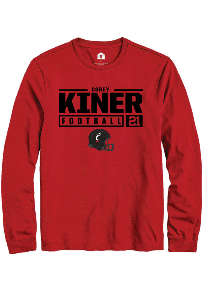 Corey Kiner Cincinnati Bearcats Red Rally NIL Stacked Box Long Sleeve T Shirt