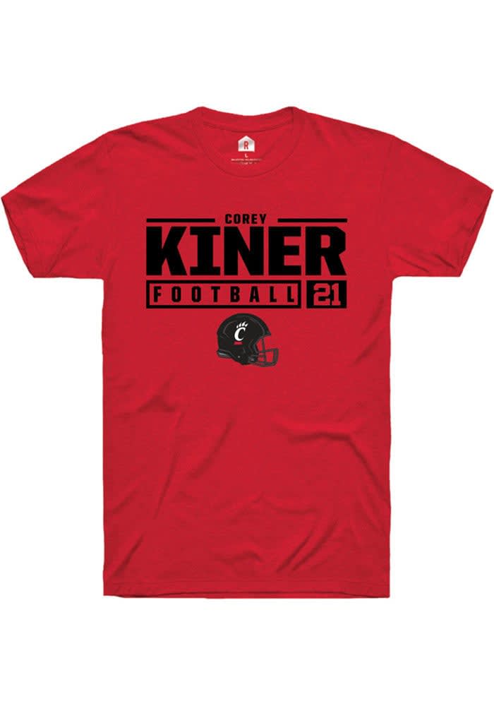 Corey Kiner Cincinnati Bearcats Red Rally NIL Stacked Box Short Sleeve T Shirt