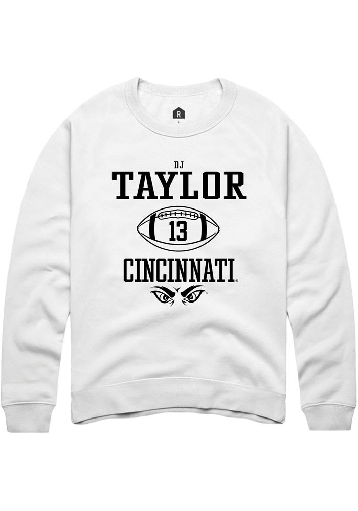 D.J. Taylor Rally Cincinnati Bearcats Mens White NIL Sport Icon Long Sleeve Crew Sweatshirt