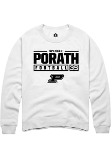 Spencer Porath  Rally Purdue Boilermakers Mens White NIL Stacked Box Long Sleeve Crew Sweatshirt