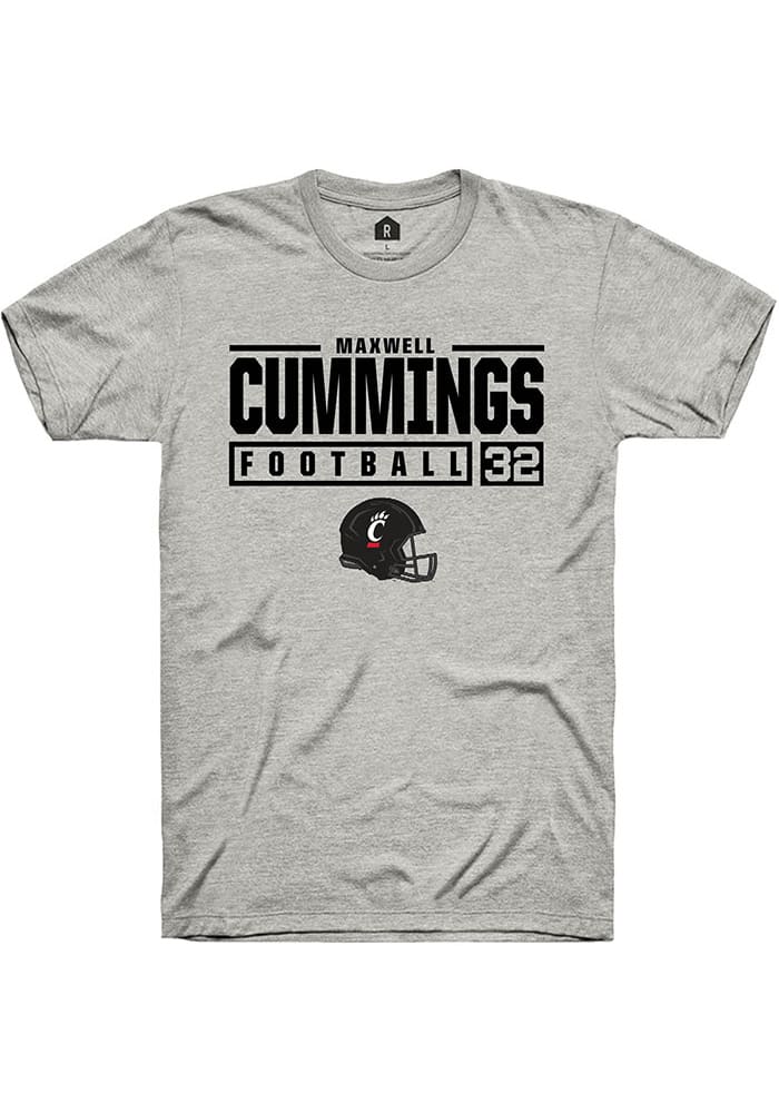 Maxwell Cummings Cincinnati Bearcats Ash Rally NIL Stacked Box Short Sleeve T Shirt