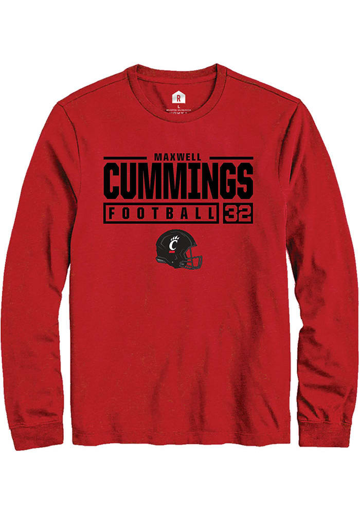 Maxwell Cummings Cincinnati Bearcats Red Rally NIL Stacked Box Long Sleeve T Shirt