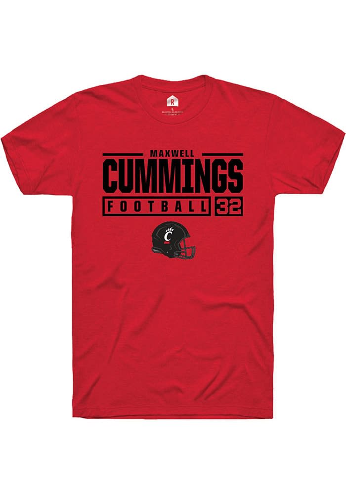 Maxwell Cummings Cincinnati Bearcats Red Rally NIL Stacked Box Short Sleeve T Shirt