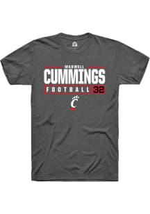 Maxwell Cummings  Cincinnati Bearcats Dark Grey Rally NIL Stacked Box Short Sleeve T Shirt