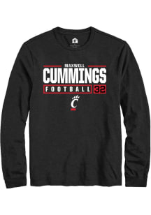 Maxwell Cummings  Cincinnati Bearcats Black Rally NIL Stacked Box Long Sleeve T Shirt