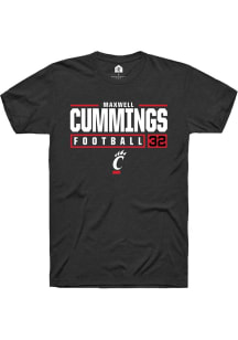 Maxwell Cummings  Cincinnati Bearcats Black Rally NIL Stacked Box Short Sleeve T Shirt