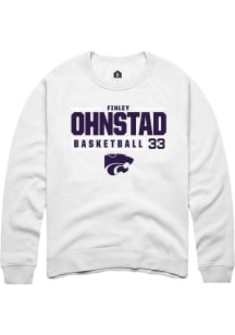 Finley Ohnstad Rally Mens White K-State Wildcats NIL Stacked Box Crew Sweatshirt