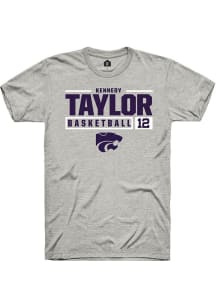 Kennedy Taylor Ash K-State Wildcats NIL Stacked Box Short Sleeve T Shirt