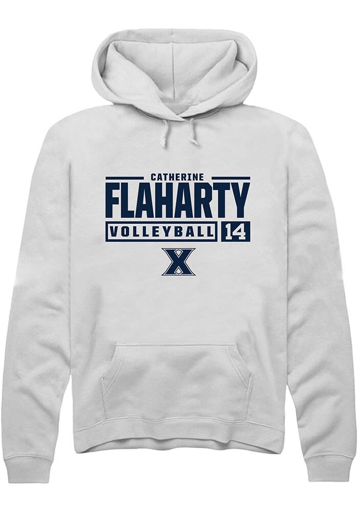 Catherine Flaharty  Rally Xavier Musketeers Mens White NIL Stacked Box Long Sleeve Hoodie