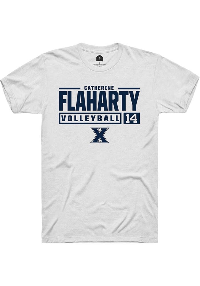 Catherine Flaharty  Xavier Musketeers White Rally NIL Stacked Box Short Sleeve T Shirt