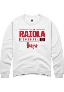 Dylan Raiola  Rally Nebraska Cornhuskers Mens White NIL Stacked Box Long Sleeve Crew Sweatshirt