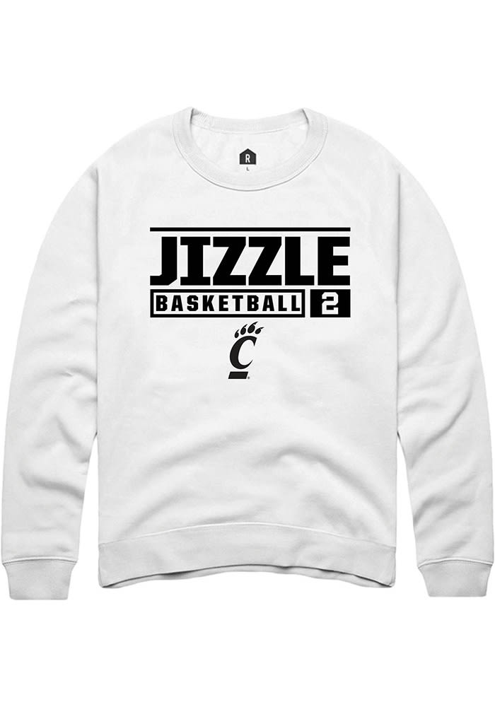 Jizzle James Rally Cincinnati Bearcats Mens White NIL Stacked Box Basketball Long Sleeve Crew Sweatshirt