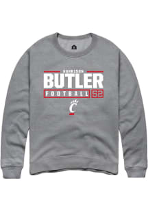 Garrison Butler  Rally Cincinnati Bearcats Mens Graphite NIL Stacked Box Long Sleeve Crew Sweats..