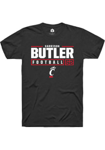 Garrison Butler  Cincinnati Bearcats Black Rally NIL Stacked Box Short Sleeve T Shirt