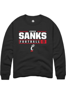 Jiquan Sanks  Rally Cincinnati Bearcats Mens Black NIL Stacked Box Long Sleeve Crew Sweatshirt