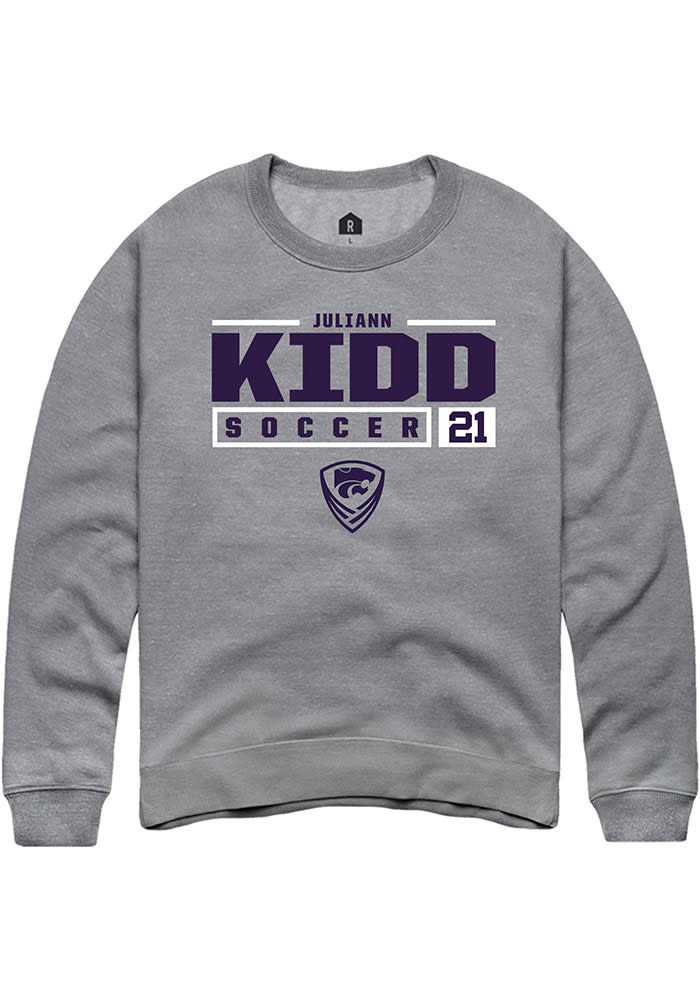 Juliann Kidd Rally K-State Wildcats Mens Grey NIL Stacked Box Long Sleeve Crew Sweatshirt