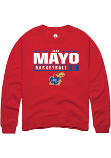 Zeke Mayo  Rally Kansas Jayhawks Mens Red NIL Stacked Box Long Sleeve Crew Sweatshirt