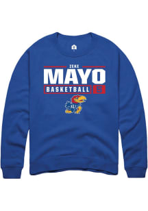 Zeke Mayo  Rally Kansas Jayhawks Mens Blue NIL Stacked Box Long Sleeve Crew Sweatshirt