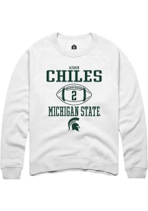 Aidan Chiles  Rally Michigan State Spartans Mens White NIL Sport Icon Long Sleeve Crew Sweatshir..