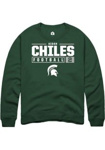 Aidan Chiles  Rally Michigan State Spartans Mens Green NIL Stacked Box Long Sleeve Crew Sweatshi..