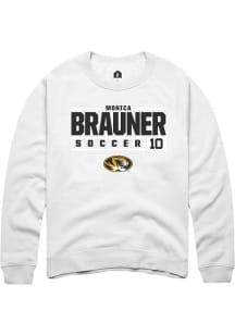 Monica Brauner  Rally Missouri Tigers Mens White NIL Stacked Box Long Sleeve Crew Sweatshirt