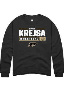 Wyatt Krejsa Rally Mens Black Purdue Boilermakers NIL Stacked Box Crew Sweatshirt