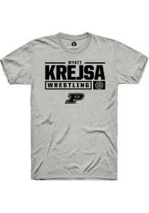 Wyatt Krejsa Ash Purdue Boilermakers NIL Stacked Box Short Sleeve T Shirt