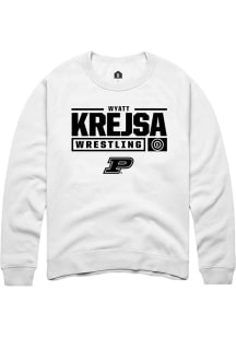 Wyatt Krejsa Rally Mens White Purdue Boilermakers NIL Stacked Box Crew Sweatshirt