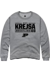 Wyatt Krejsa Rally Mens Graphite Purdue Boilermakers NIL Stacked Box Crew Sweatshirt