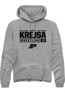 Wyatt Krejsa Rally Mens Graphite Purdue Boilermakers NIL Stacked Box Hooded Sweatshirt