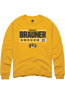 Monica Brauner  Rally Missouri Tigers Mens Gold NIL Stacked Box Long Sleeve Crew Sweatshirt