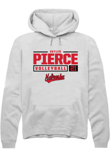 Skyler Pierce Rally Mens White Nebraska Cornhuskers NIL Stacked Box Hooded Sweatshirt
