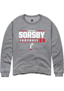 Brendan Sorsby  Rally Cincinnati Bearcats Mens Graphite NIL Stacked Box Long Sleeve Crew Sweatsh..