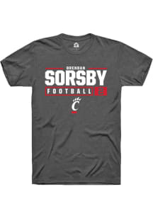 Brendan Sorsby  Cincinnati Bearcats Dark Grey Rally NIL Stacked Box Short Sleeve T Shirt