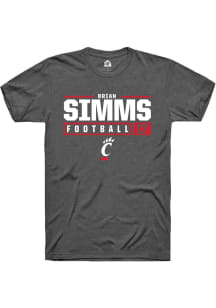 Brian Simms Dark Grey Cincinnati Bearcats NIL Stacked Box Short Sleeve T Shirt