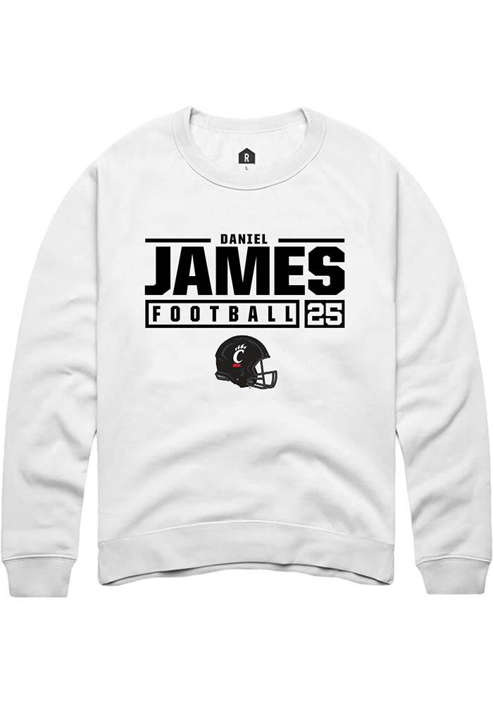 Daniel James Rally Cincinnati Bearcats Mens White NIL Stacked Box Long Sleeve Crew Sweatshirt